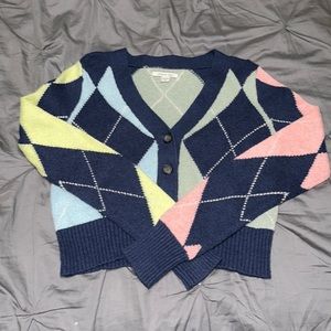 XS AMERICAN EAGLE CROPPED SWEATER, multicolored, blue, green, pink